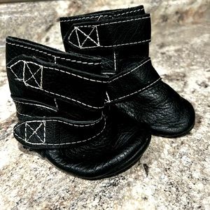 Black Leather Baby Toddler Boot Moccasins